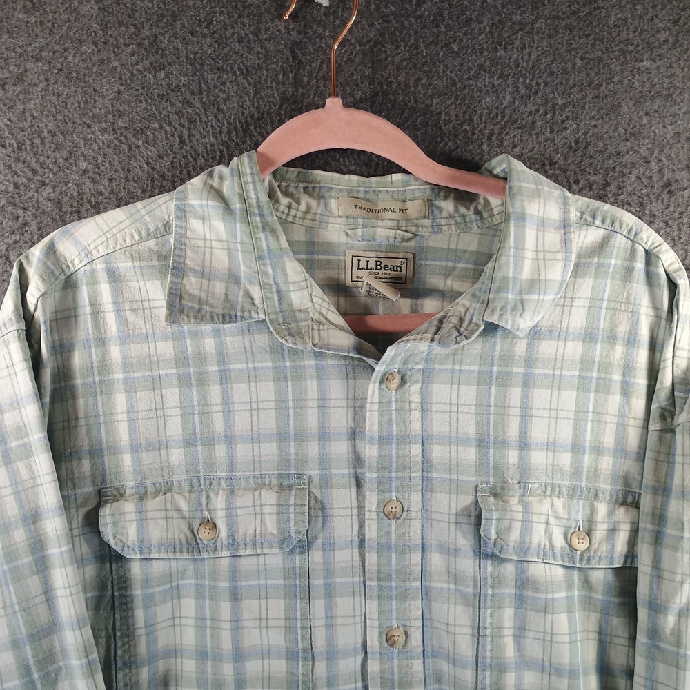 LL Bean Traditional Fit Shirt Mens XLT Plaid Outdoors Pockets Tall Cotton 286411 - Picture 2 of 8